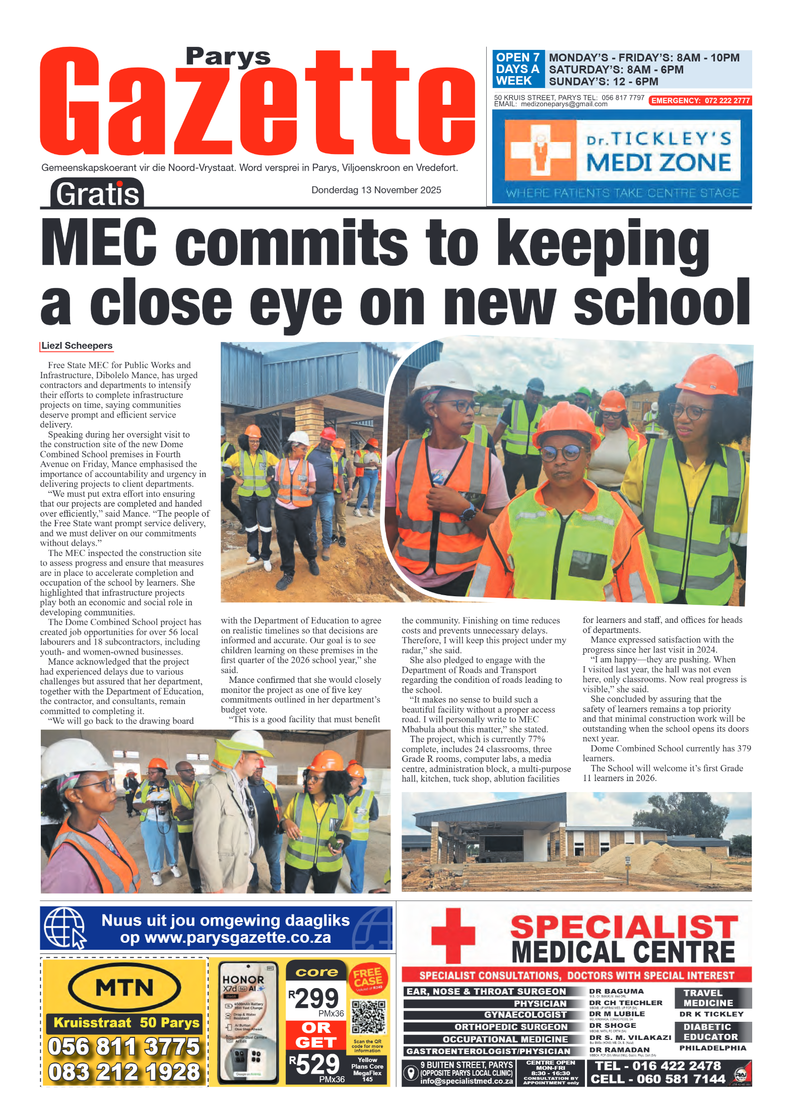 PARYS GAZETTE 13 November 2025 page 1