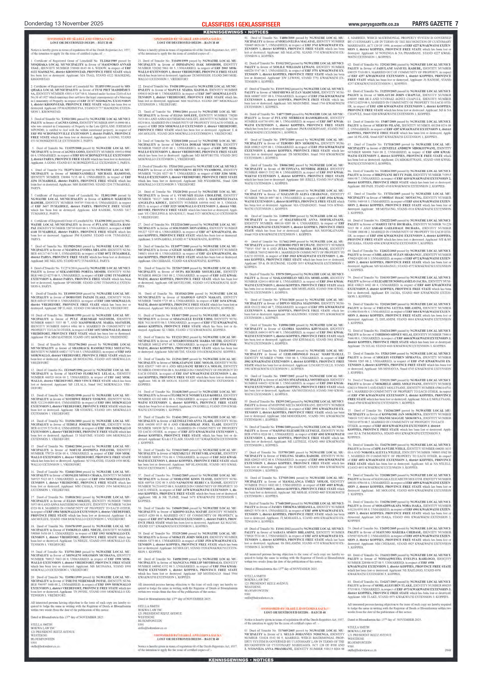 PARYS GAZETTE 13 November 2025 page 7