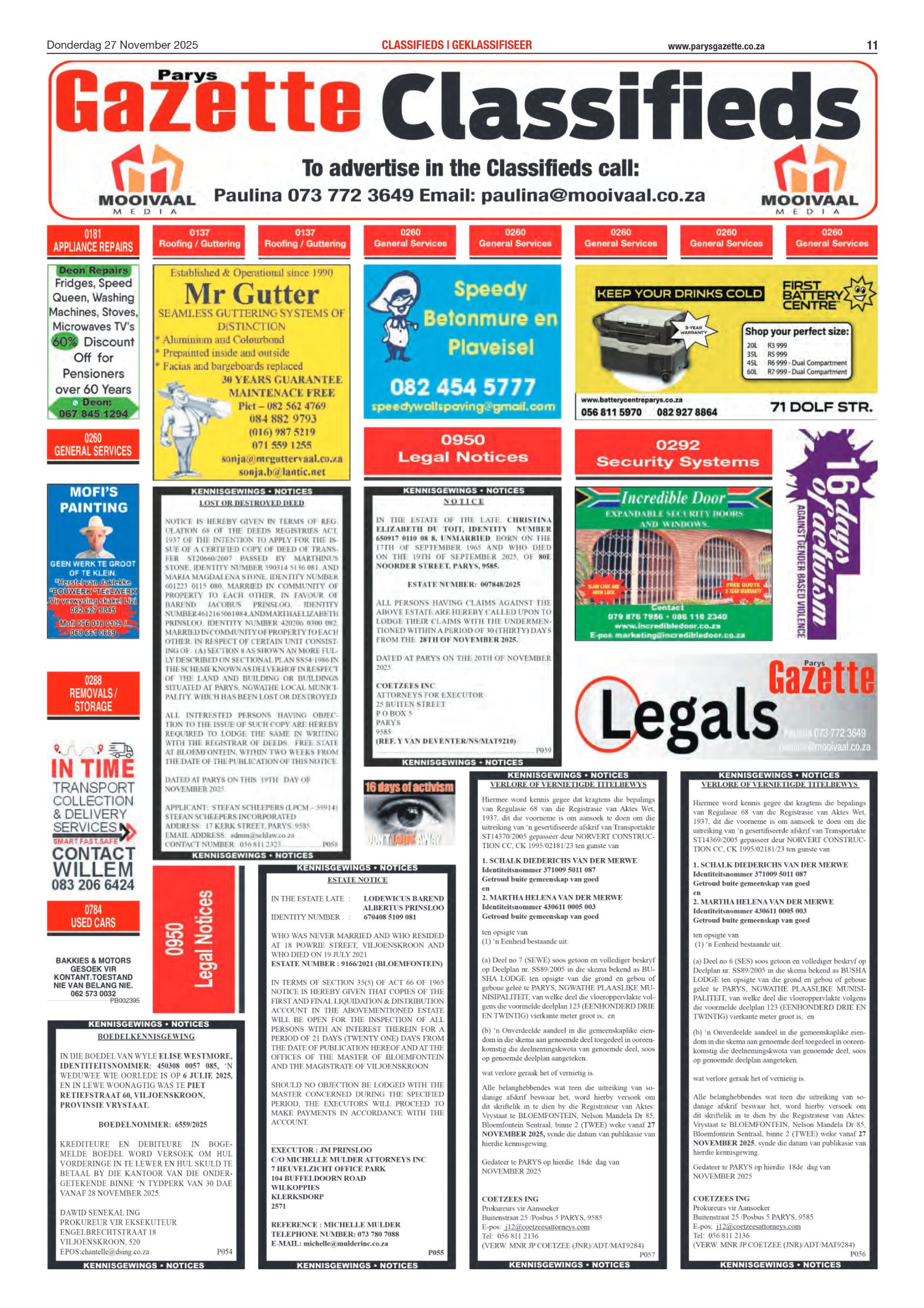 PARYS GAZETTE 27 November 2025 page 11