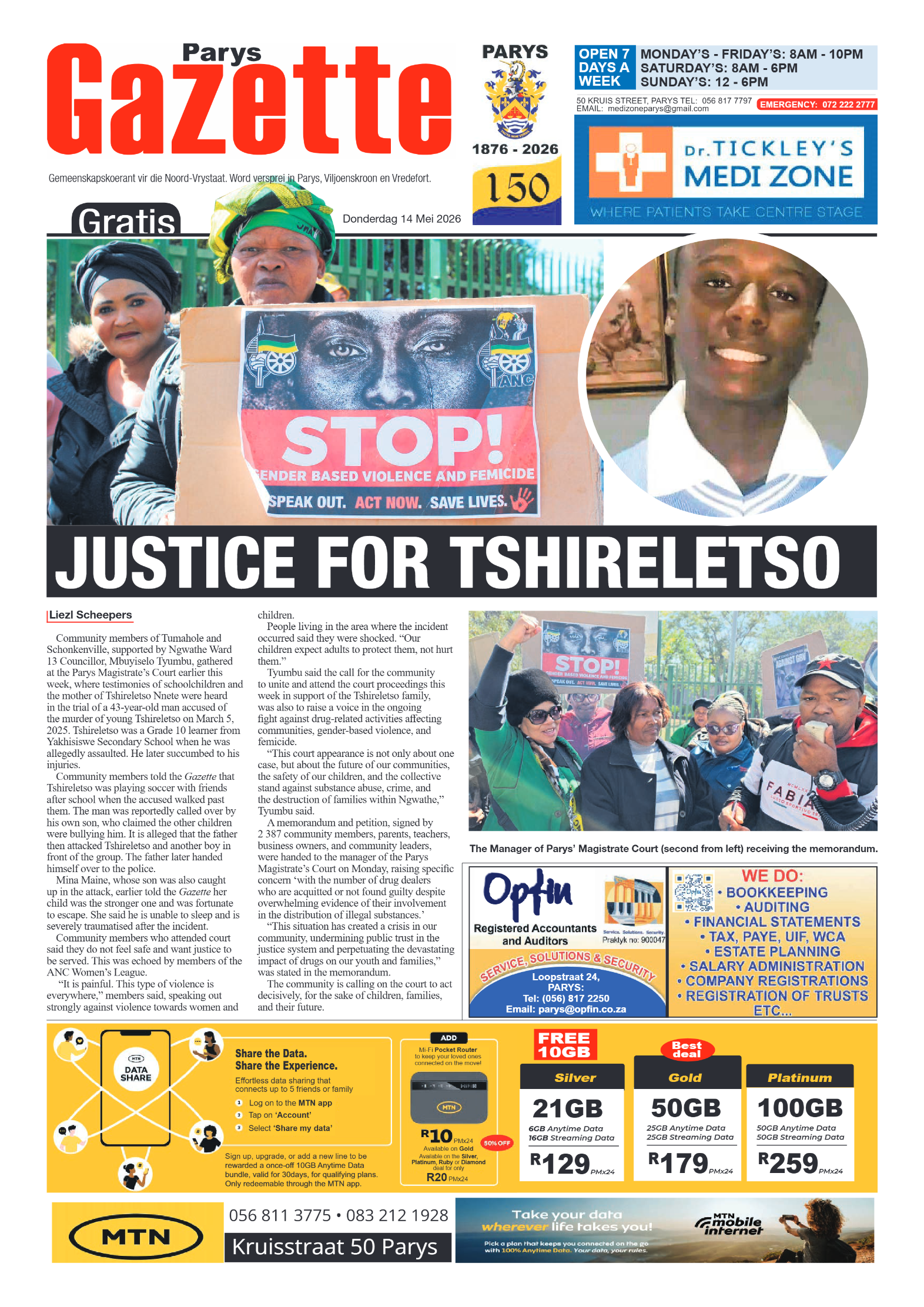 Parys Gazette – 14 May 2026 page 1