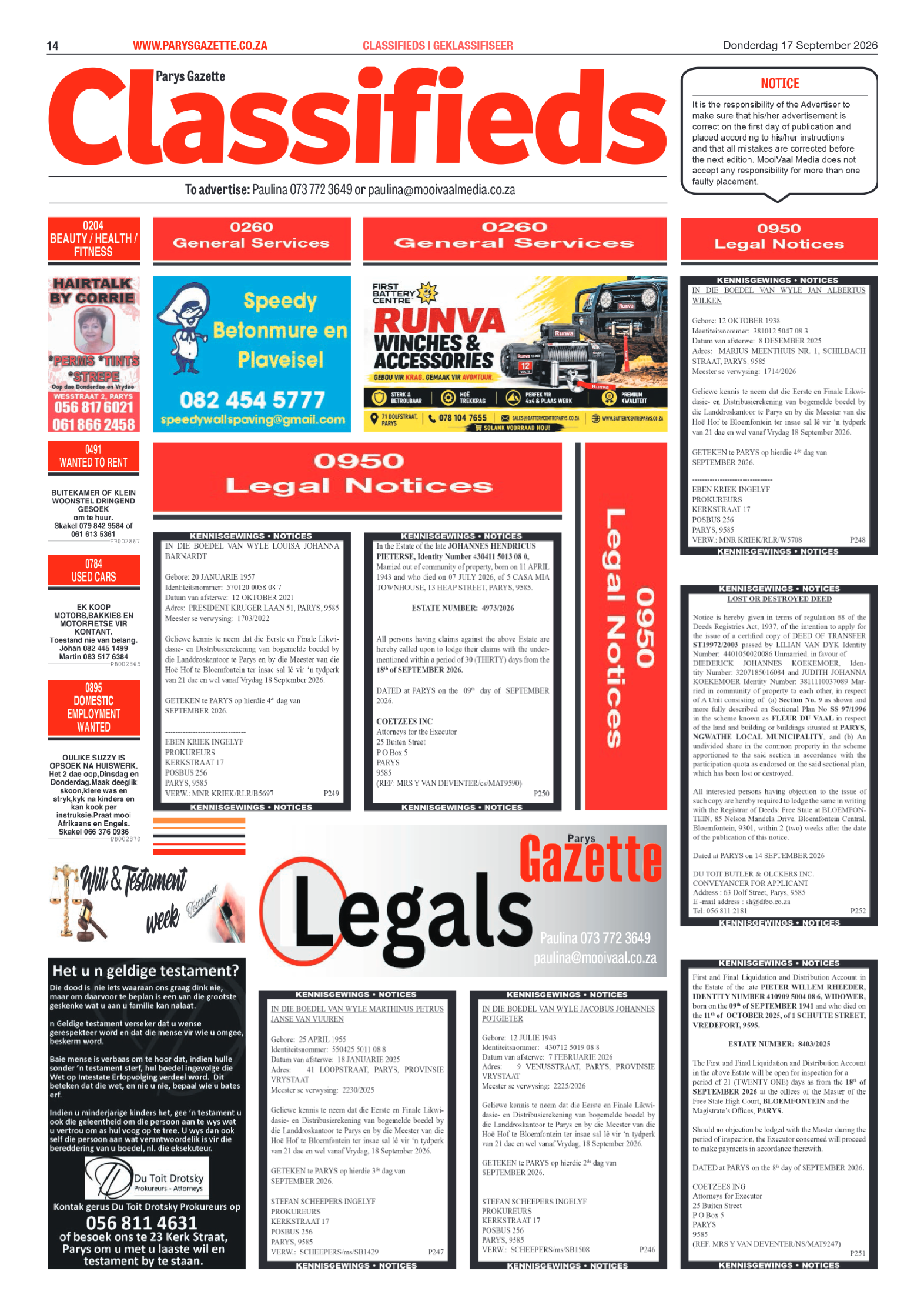 Parys Gazette – 17 September 2026 page 14