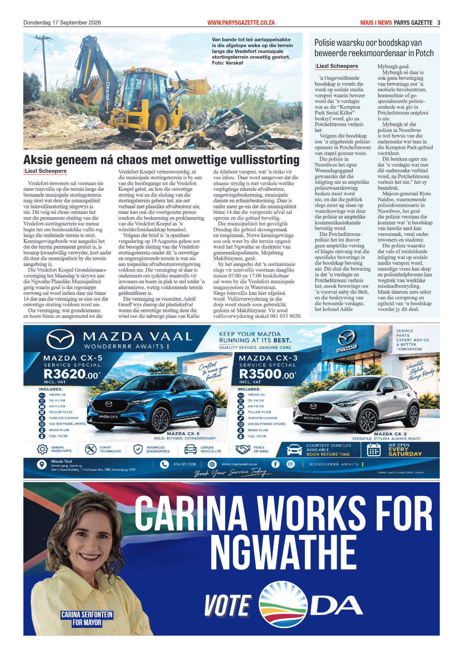 Parys Gazette – 17 September 2026 page 3