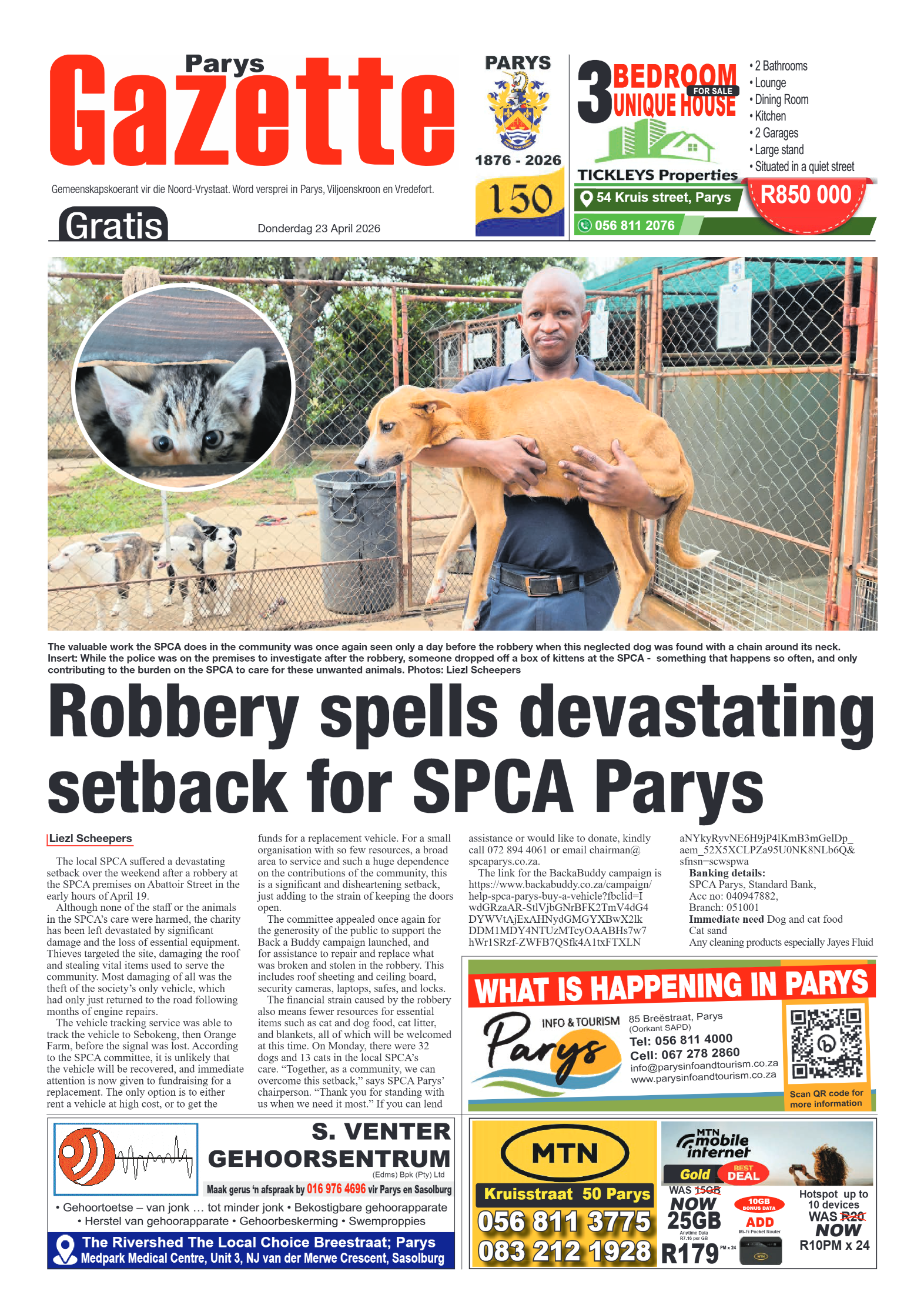 Parys Gazette – 23 April 2026 page 1
