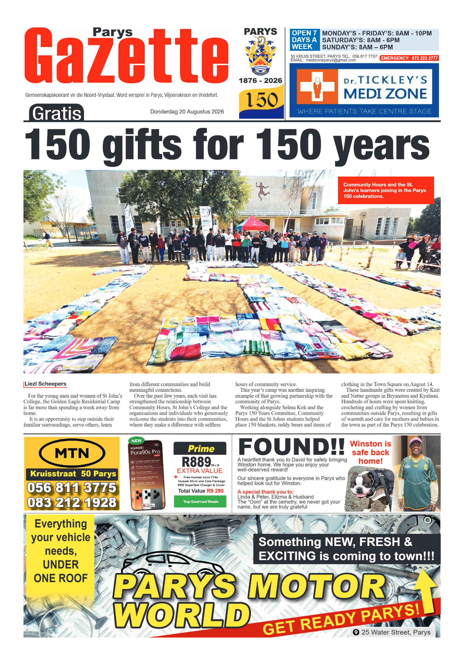Parys Gazette – 23 Augustus 2026 page 1