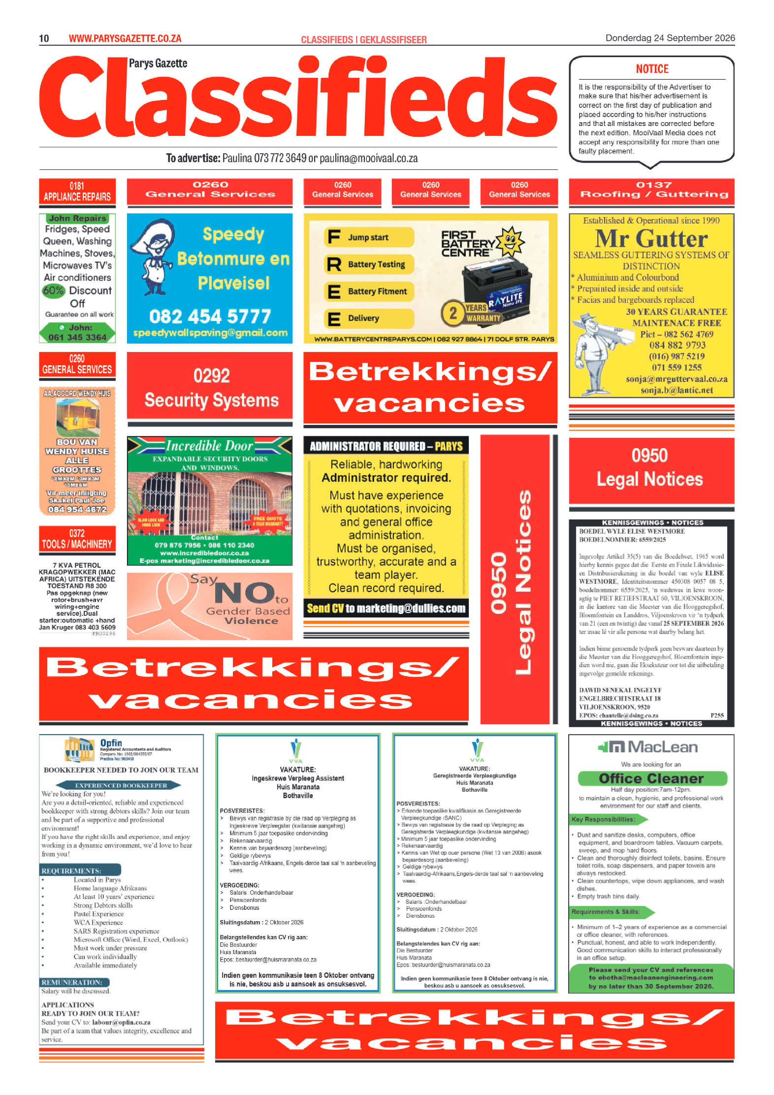 Parys Gazette – 24 September 2026 page 10